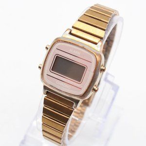 H&M Digital Chrono Watch Womens Bronze Tone Steel Alarm Classic Retro Look